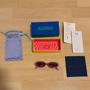 Le Specs Purple Oval Sunglasses with Matching Pouch